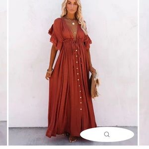 Burnt orange ruffle maxi dress